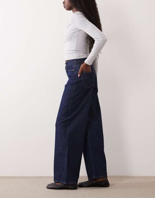 PIECES - Selma - Jeans a fondo ampio blu scuro a vita alta, 2 di 5