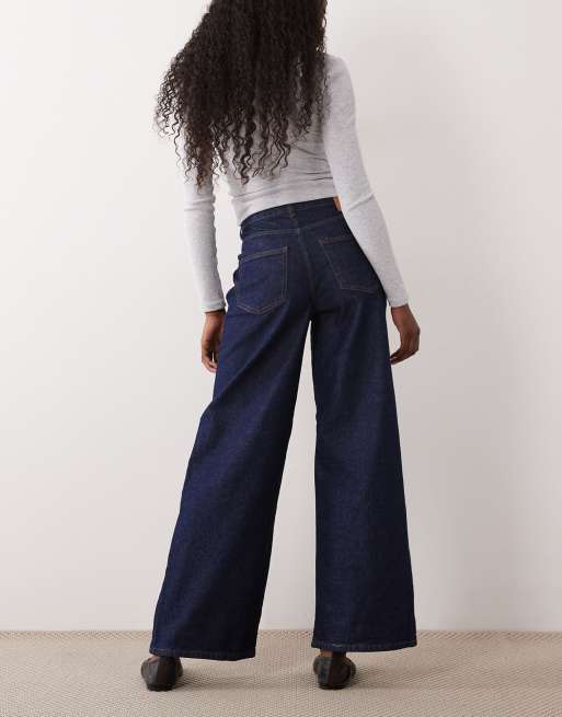 PIECES - Selma - Jeans a fondo ampio blu scuro a vita alta, 3 di 5