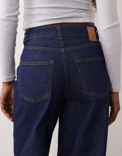 PIECES - Selma - Jeans a fondo ampio blu scuro a vita alta, 5 di 5