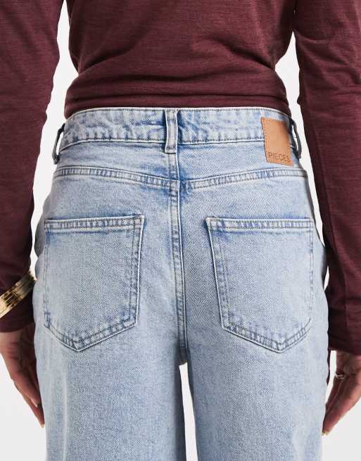 Pieces – Selma – Jeans in Hellblau mit hohem Bund und weitem Bein, 5 von 5