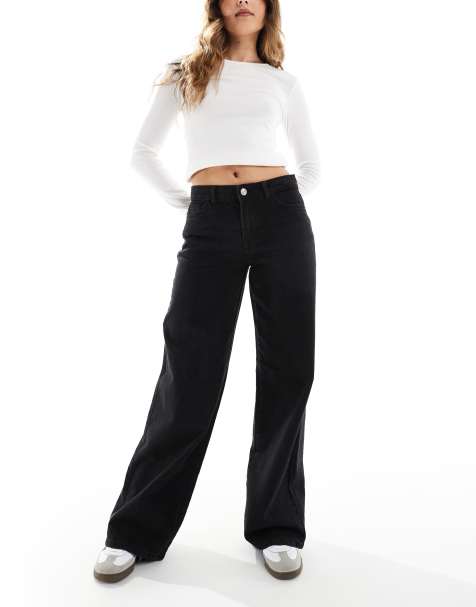 Pieces - Selma - Jeans met halfhoge taille en wijde pijpen in zwart - view 1