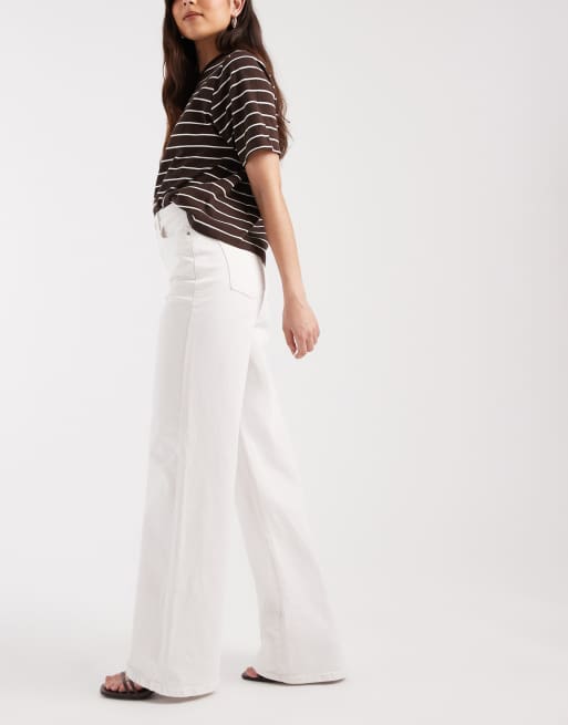 Pieces - Selma - Jeans met wijde pijpen en hoge taille in witte denim, 2 van 5