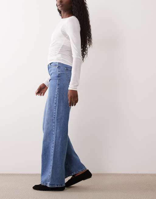 Pieces – Selma – Mörkblå, vida jeans med hög midja, 2 av 5