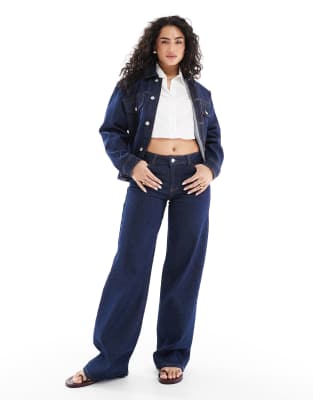 Selma wide leg jeans in dark blue denim - part of a set-Navy