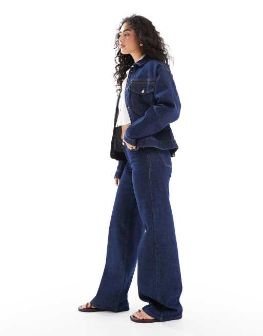 Pieces Selma wide leg jeans in dark blue denim (part of a set), 3 of 5