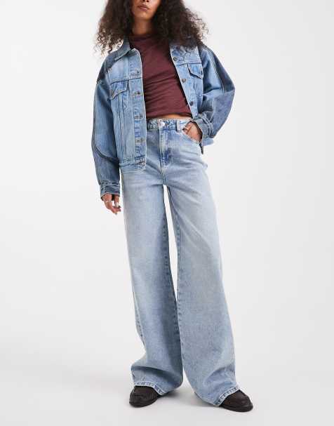 Pieces Selma wide leg jeans in light blue denim - view 1