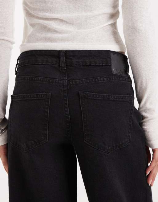 Pieces Selma wide leg mid rise jeans in black, 5 of 5