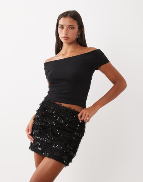 Pieces sequin and velvet mini skirt in black - view 1