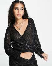 ASOS DESIGN long sleeve top with feather cuff detail in black | ASOS