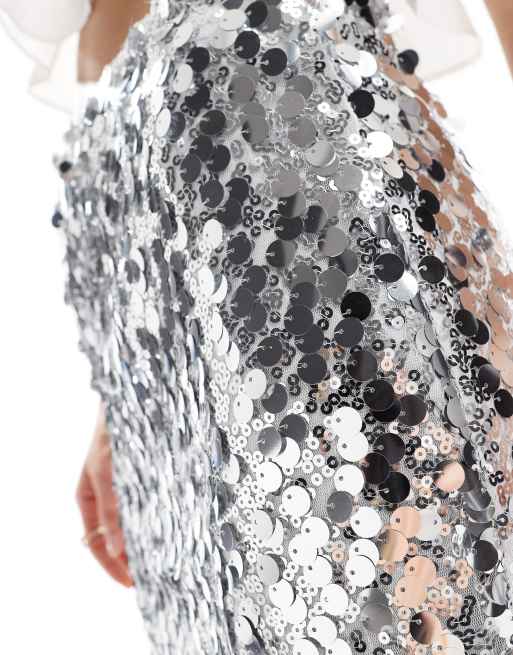 PIECES sequin mini skirt in silver, 2 of 5