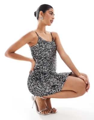 Pieces Sequin Scoop Cami Mini Dress In Black