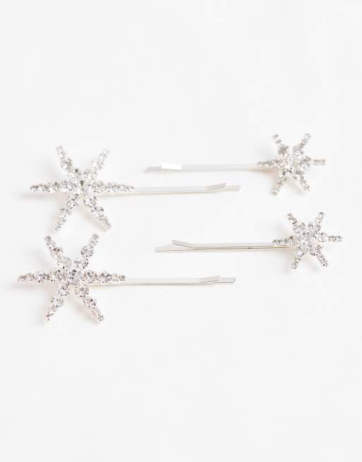 Pieces sequin star hair clips in silver, 2 of 3