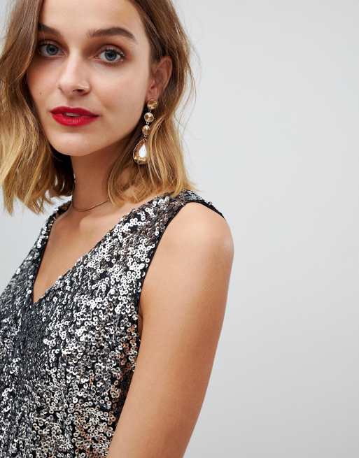 Pieces Sequin V Neck Shift Dress, 3 of 4