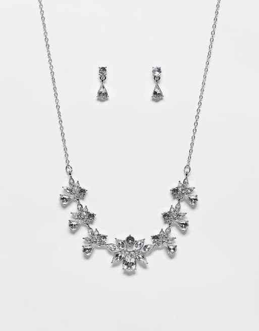 Pieces - Set collana e orecchini con strass color argento