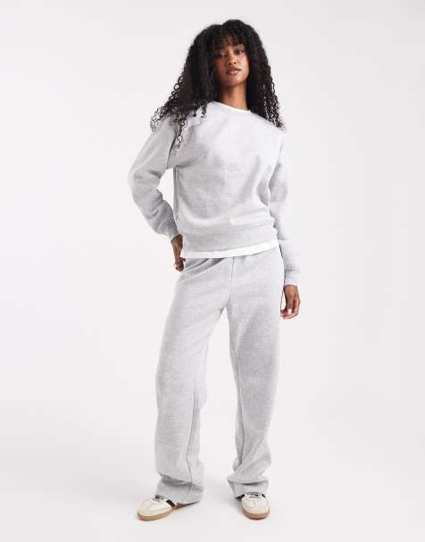 Pieces – Set in meliertem Hellgrau, aus Oversize-Sweatshirt und Jogginghose mit weitem Bein - view 1