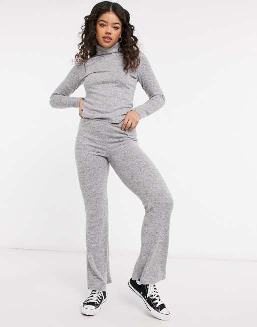 ASOS DESIGN knitted flare trouser in light grey