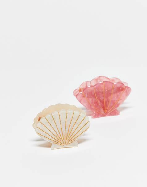 Pieces - Set van 2 haarklemmen met schelp in roze en crème - view 1