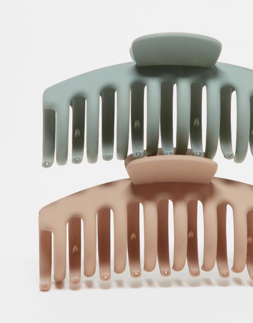 Pieces - Set van 2 halfgrote buisvormige haarklemmen in neutraal en saliegroen, 3 van 4