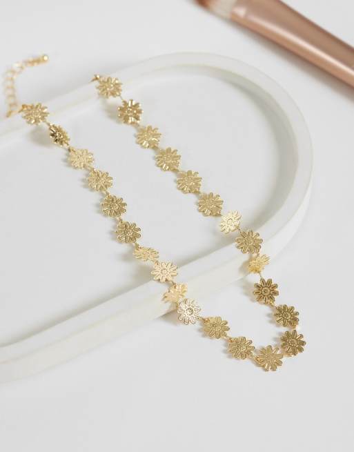Pieces - Set van 2 kettingen met bloemen en schakels in goudkleur, 2 van 4