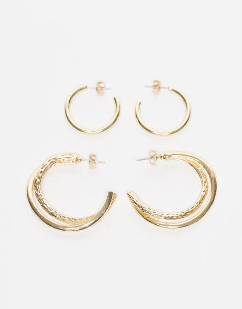 Pieces - Set van 2 paar oorbellen met dubbele ring in goudkleur - view 1