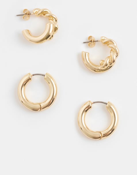 Pieces - Set van 2 paar oorbellen met gedraaide ring in goudkleur - view 1