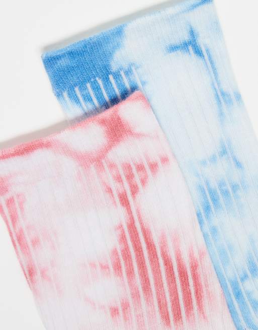 Pieces - Set van 2 paar sokken in blauwe en roze tie-dye, 2 van 3