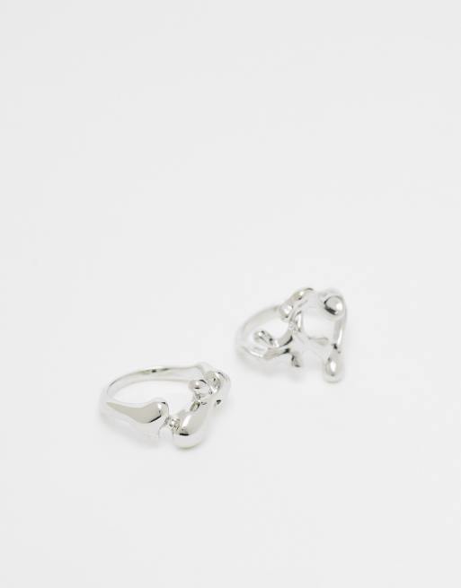 Pieces - Set van 2 ringen in vloeibare metalen stijl in zilver