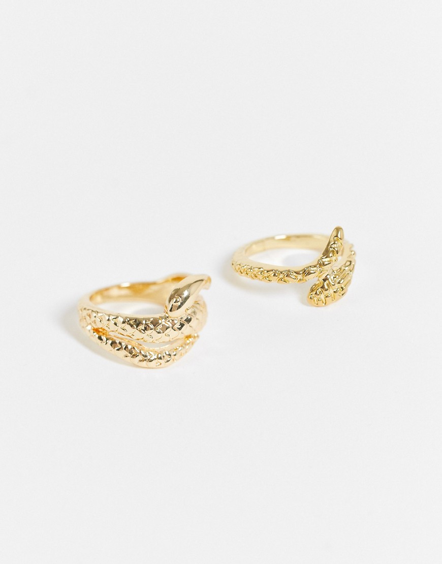 Pieces - Set van 2 ringen in vorm van slangen in goud