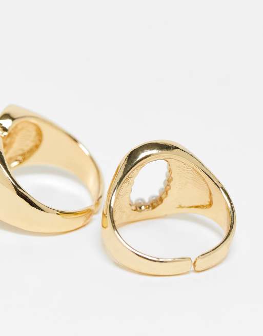 Pieces - Set van 2 ringen met parels in goud, 4 van 4