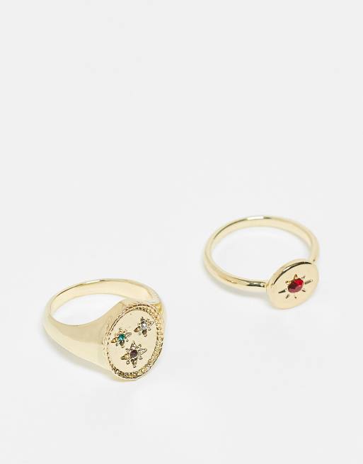 Pieces - Set van 2 ringen met stervormig motief met kristallen in goud