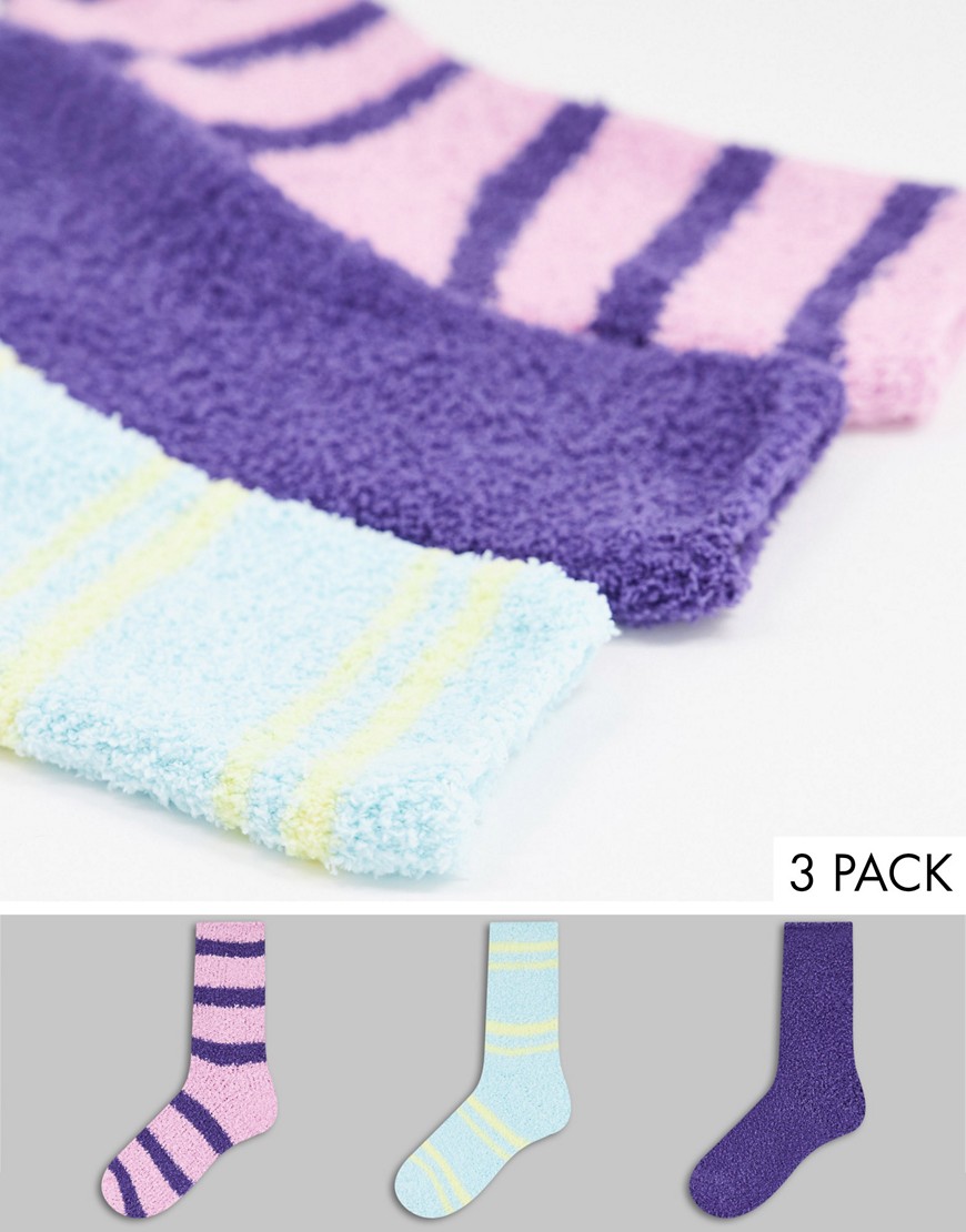 Pieces - Set van 3 paar pluizige sokken in multi-Veelkleurig