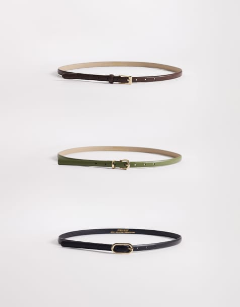 Pieces - Set van 3 riemen met gouden gesp in zwart, bruin en olijfgroen - view 1