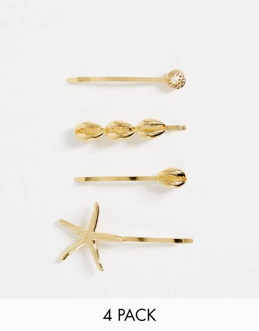 Pieces - Set van 4 haarspeldjes met schelpjes in goud