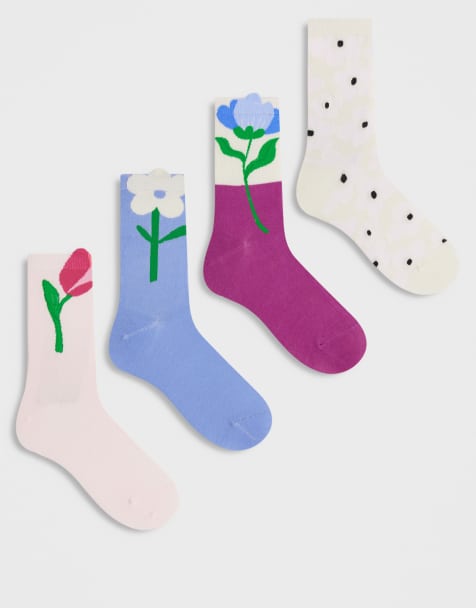 Pieces - Set van 4 paar sokken met bloem in multi - view 1