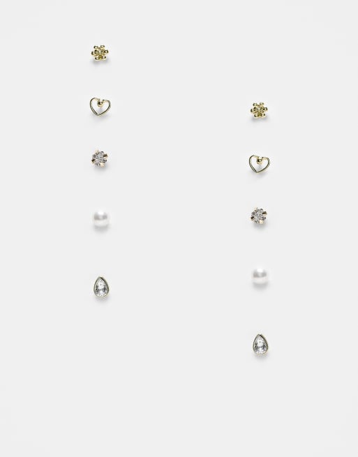 Pieces - Set van oorknopjes met parels en kristallen in goud