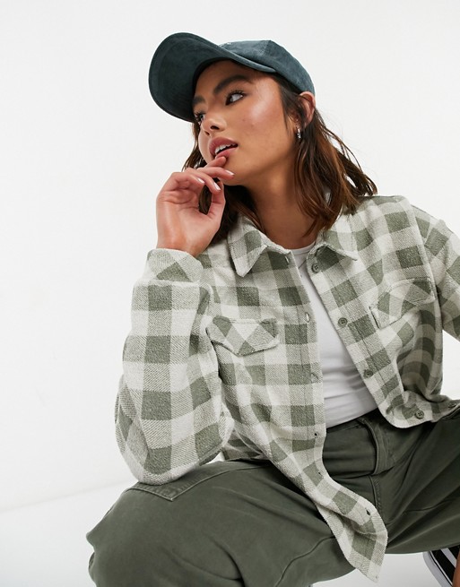 Pieces shacket in light green check