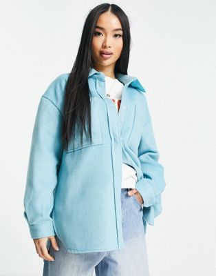 Pieces shacket in pale blue