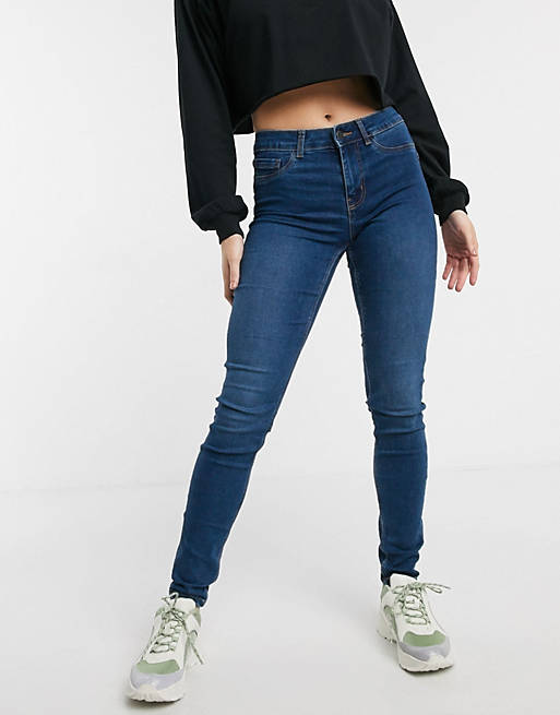 Pieces shape up mid jeans in blue | ASOS