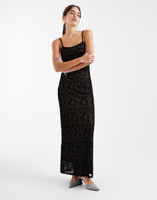 Pieces sheer effect devore cami maxi dress in black , 2 of 4