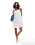 [Pieces] Pieces shirred floaty cami mini dress in white XS Bright White