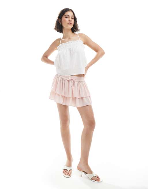 Pieces shirred floaty cami top in white, 2 of 4