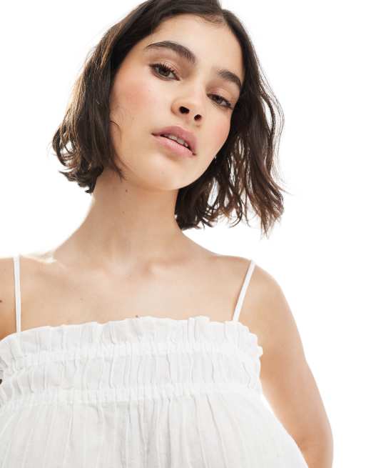 Pieces shirred floaty cami top in white, 3 of 4