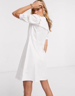 white shirt dress with frill bottom