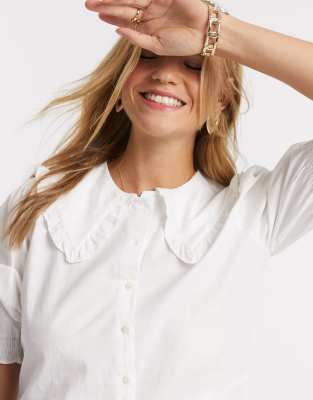 white shirt with frill collar