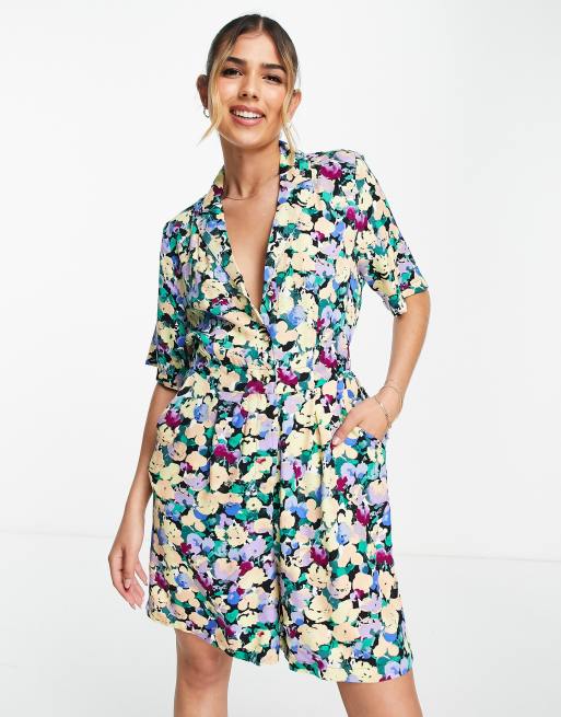 Pieces shirt romper playsuit in bright floral