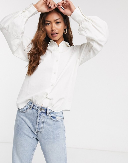 Pieces Shirt with balloon sleeves in white cord