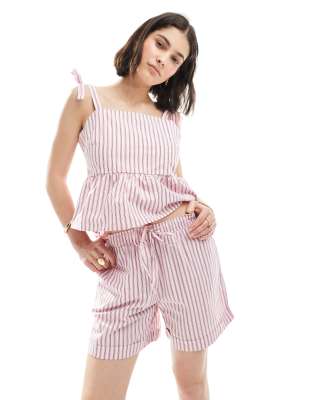 Pieces - Short d'ensemble à taille haute et rayures - Rose/blanc-Multicolore