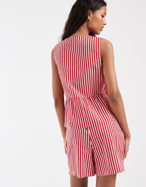 Pieces - Short d'ensemble à taille haute et rayures - Rouge/blanc, 5 de 5