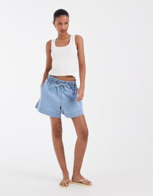 Short en jean noué à la taille - Bleu denim clair XL