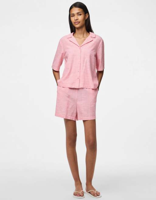 Pieces - Short en lin mélangé - Rose limonade